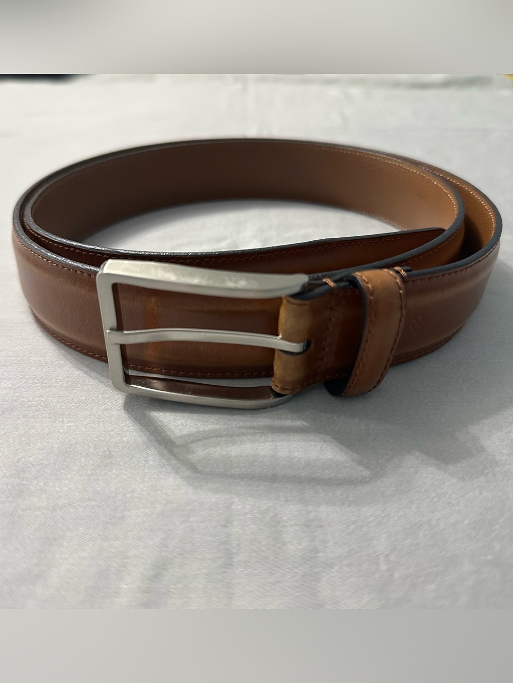 Joseph Abboud Mens Brown Leather Belt Sz 42 105 Silver Buckle Dress Casual Italy